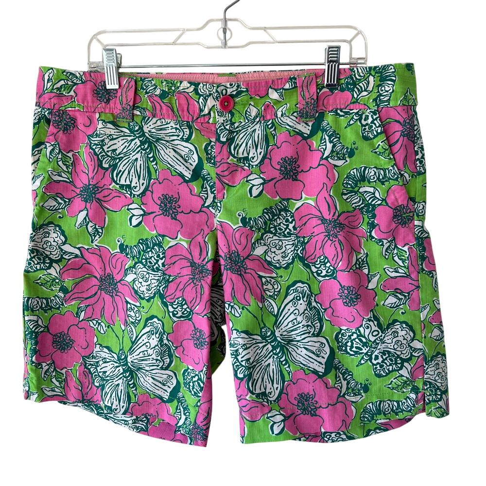 LILLY PULITZER Floral Butterfly Caterpillar Print Bermuda Shorts Sz 14